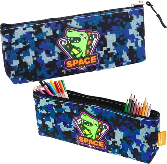 Picture of Piórnik Przybornik Kosmiczny Dinozaur Piksele Niebieski 20x8cm LEAN