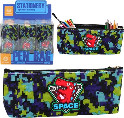 Picture of Piórnik Przybornik Kosmiczny Dinozaur Piksele Niebiesko Zielony 20x8cm LEAN