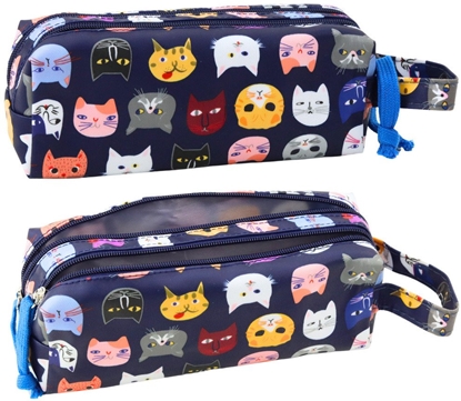 Attēls no Piórnik Szkolny Kolorowe Kotki Dwie Kieszenie Granatowy 22cm LEAN