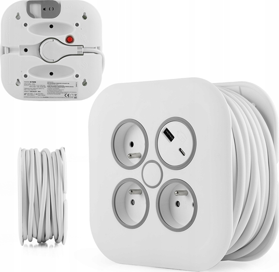 Изображение Plastrol Przeduacz zwijany 10m 3x1mm2 10A z bezpiecznikiem termicznym + USB-A + USB-C