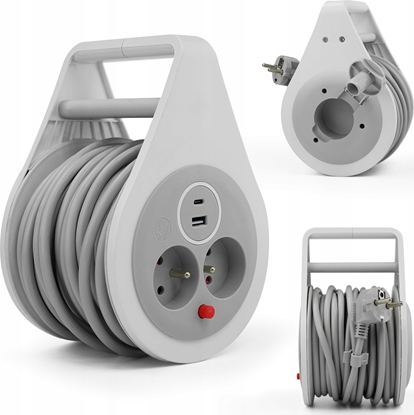 Attēls no Plastrol Przeduacz zwijany 10m 3x1mm2 16A z bezpiecznikiem termicznym + USB-A + USB-C