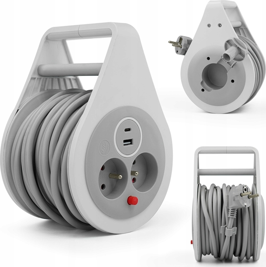 Изображение Plastrol Przeduacz zwijany 10m 3x1mm2 16A z bezpiecznikiem termicznym + USB-A + USB-C