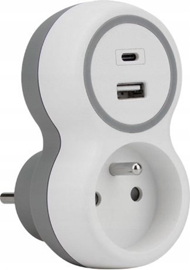 Изображение Plastrol Rozganik sieciowy jednokrotny + USB-A + USB-C
