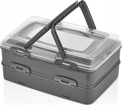 Picture of POJEMNIK BOX NA CIASTO - PODWÓJNY SZARY DO PRZENOSZENIA