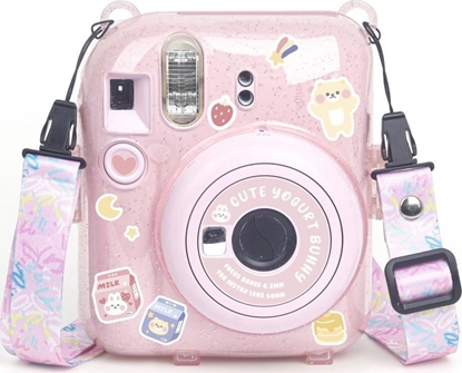 Attēls no Pokrowiec LoveInstant Futera Etui Pokrowiec Case do FujiFilm Fuji INSTAX Mini 12 + Naklejki i Kiesze na Zdjcia / Jogurtowy Królik / Róowy Brokat