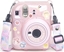 Изображение Pokrowiec LoveInstant Futera Etui Pokrowiec Case do FujiFilm Fuji INSTAX Mini 12 + Naklejki i Kiesze na Zdjcia / Jogurtowy Królik / Róowy Brokat