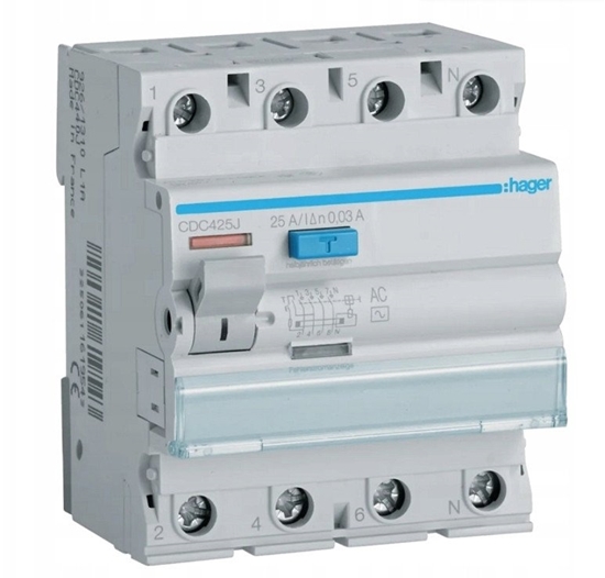 Picture of Polot Wycznik rónicowoprdowy Hager 3 FAZ. 25A 30MA AC (CD426J) CDC425J