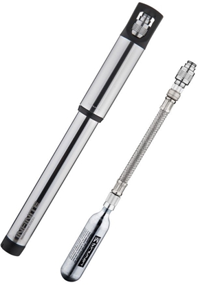 Picture of Pompka rczna BIRZMAN Infinite Road with CO2 (Presta/Schrader), 160psi/11bar, Dugo 255mm, CNC, Srebrna, Naboje CO2 2x16g (NEW)