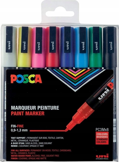 Picture of Posca Uni-Ball PC-3M, Multicolour, Multicolour, 8 colours, Fine, 0.9 mm, 1.3 mm