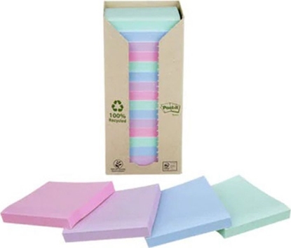 Picture of Post-it Karteczki samoprzylepne ekologiczne POST-IT® (654-1RPT), 76x76mm, 16x100 kart., pastelowe