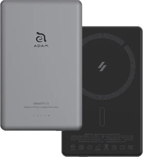 Picture of Powerbank Adam Elements Adam Elements Gravity C5 - magnetyczny powerbank bezprzewodowy 5000 mAh szary