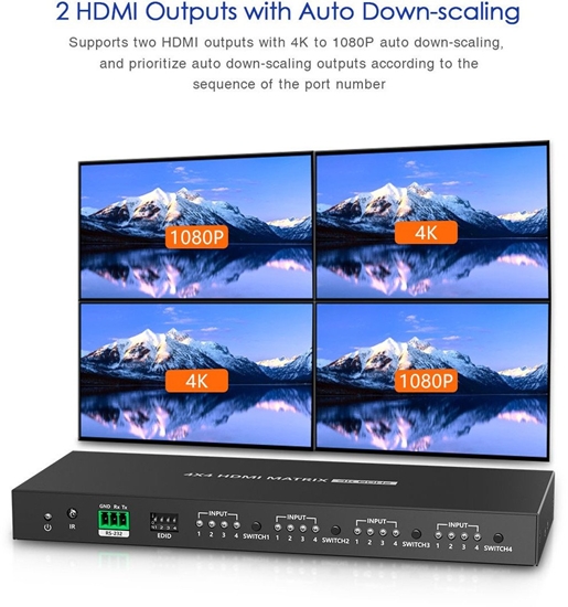 Изображение PremiumCord HDMI2.0 matrix switch 4:4 , rozliení 4K@60Hz, HDR YUV4:4:4