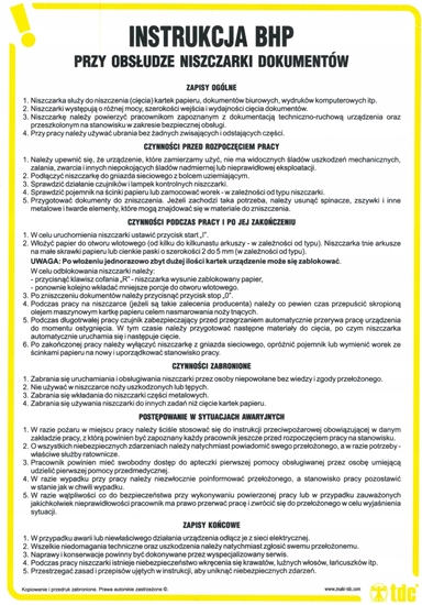 Picture of PROCERA Znak TDC, Instrukcja BHP przy obsudze niszczarki dokumentów