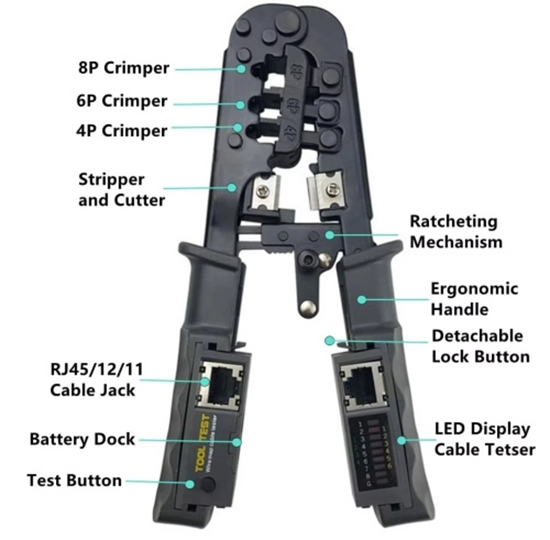 Изображение Profesionāls instruments RJ45/11 konektoriem ar LAN testeri HT-022