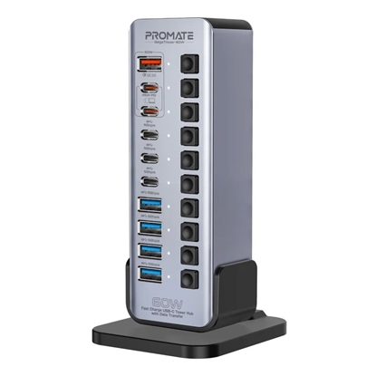 Picture of PROMATE GegaTower-60W Multiport Tower Hub 14-in-1 60W / QC3.0 / PD48W / USB 3.1 5Gbps