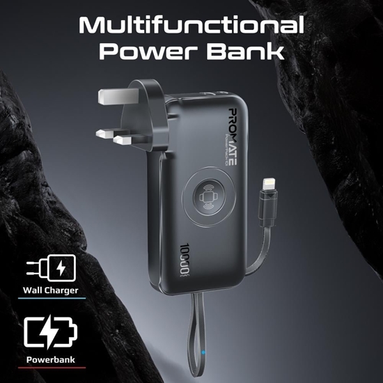 Изображение Promate PowerPack-10i Charger Power Bank 22W / 10000mAh / USB-C / QC3.0 / iWatch 2,5W / 220V EU/US/UK