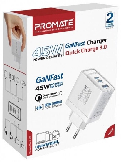 Picture of Promate PowerPort-45 GaNFast Wall Charger 45W / QC3.0 / PD45W