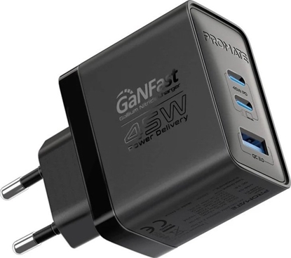 Attēls no Promate PowerPort-45 GaNFast Wall Charger 45W / QC3.0 / PD45W