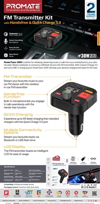 Attēls no PROMATE PowerTune-30W Bluetooth FM Transmitter QC3.0 / PD30W / USB / Hands-free