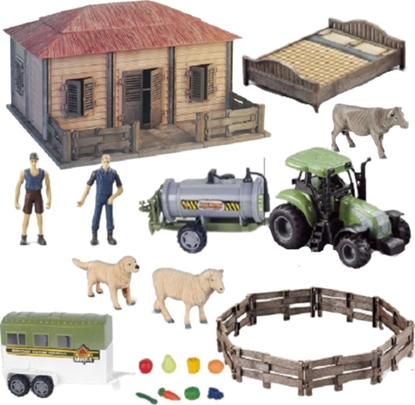 Attēls no ProNice ZESTAW FARMA DLA DZIECI GOSPODARSTWO 2 ROLNIKÓW ZWIERZTA TRAKTOR ZAGRODA