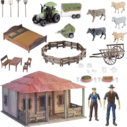 Изображение ProNice ZESTAW FARMA ROLNIK GOSPODYNI DOMEK ZWIERZTA TRAKTOR Z NACZEP NARZDZIA