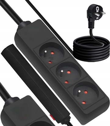 Изображение Przeduacz sieciowy 3 gniazda z uziemieniem 5m czarny