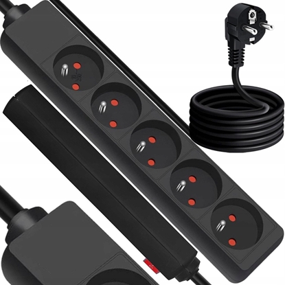 Изображение Przeduacz sieciowy 5 gniazd z uziemieniem 1,5m czarny