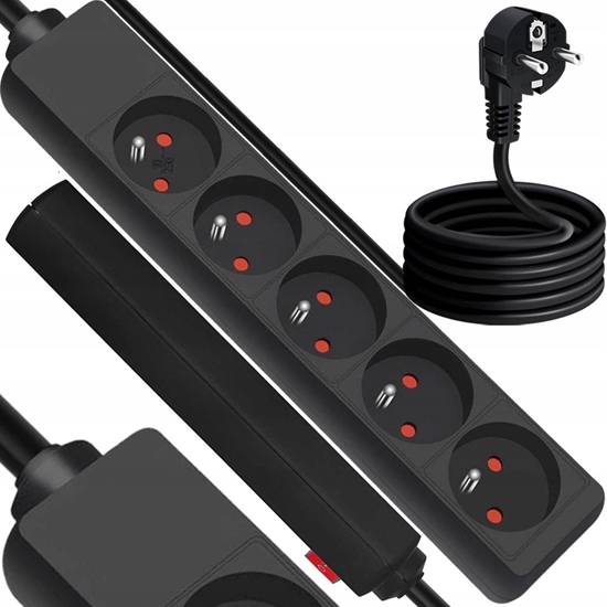 Изображение Przeduacz sieciowy 5 gniazd z uziemieniem 1,5m czarny