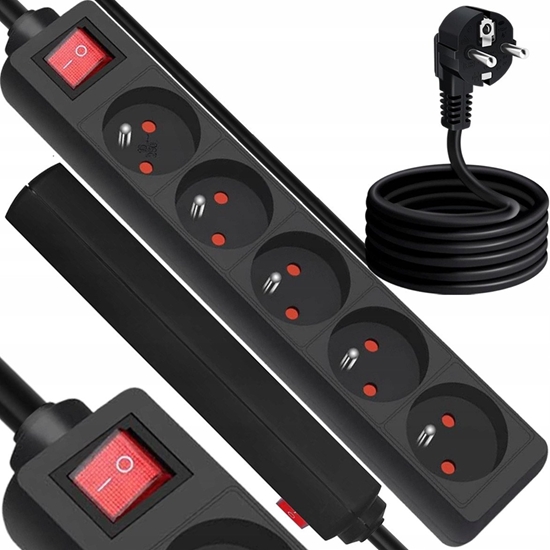 Изображение Przeduacz sieciowy 5 gniazd z uziemieniem i z wcznikiem 1,5m czarny