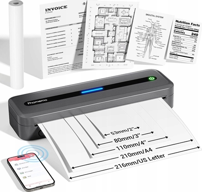 Picture of Przenona Drukarka Termiczna A4 Bez Tuszu Buetooth Ios/android / Phomemo / M832 / Szary