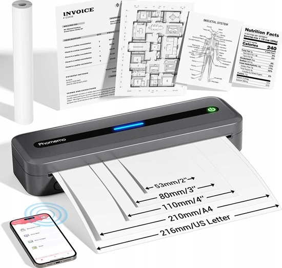 Picture of Przenona Drukarka Termiczna A4 Bez Tuszu Buetooth Ios/android / Phomemo / M832 / Szary