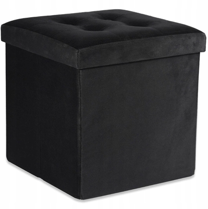 Picture of Pufa skadana L z guzikami - 38x38x38cm aksamit czarna