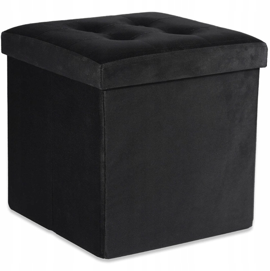 Picture of Pufa skadana L z guzikami - 38x38x38cm aksamit czarna