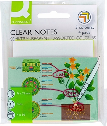 Attēls no Q-Connect Bloczek samoprzylepny Q-CONNECT, póprzezroczysty, 76x76mm, 4x50k., mix kolorów