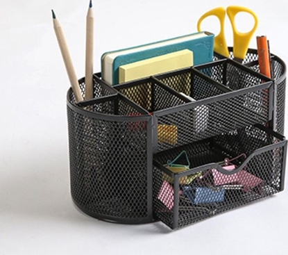 Attēls no Q-Connect Przybornik na biurko Q-CONNECT Office Set, metalowy, z szufladk, czarny