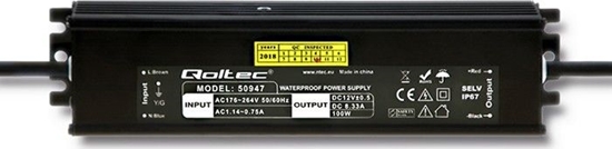 Изображение Qoltec impulsowy LED | IP67 | 100W | 12V | 8.3A | Wodoodporny (50947)