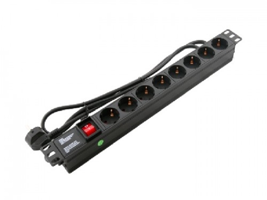 Picture of 1U 220V rozešu bloks 9 kontaktligzdas, plastmasas, ar slēdzi | PDU | 19" skapjiem