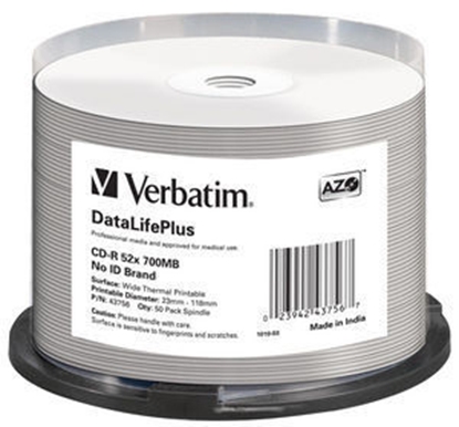 Изображение 1x50 Verbatim CD-R 80 / 700MB 52x white wide thermal printable