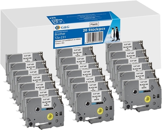 Picture of 20x G&G Schriftband 12mm x 8m sw ws komp. m. Brother TZe-231