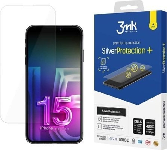 Изображение 3MK Silver Protect+ iPhone 15 6.1" Antymikrobowa folia montowana na mokro