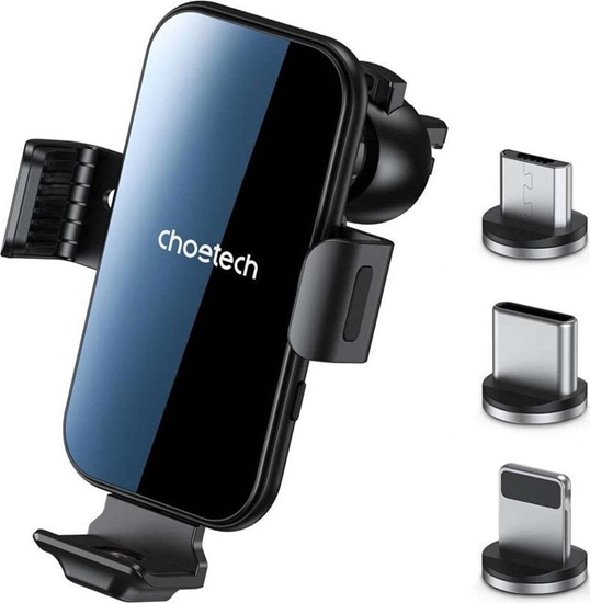 Picture of 4kom.pl Uchwyt samochodowy Choetech Holder do auta na telefon z adowark indukcyjn QI na kratk + magnetyczne kocówki Czarny