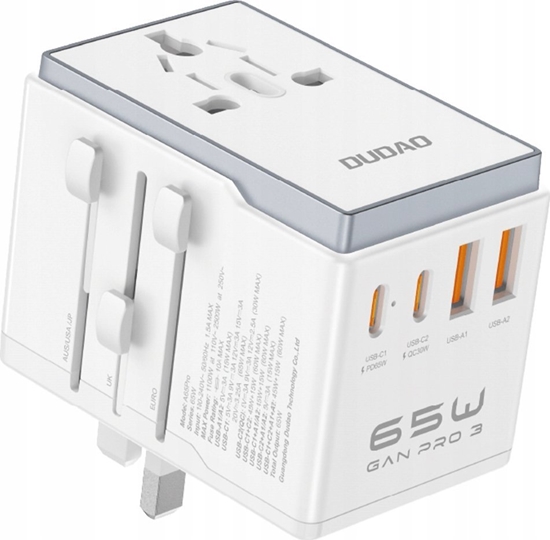 Picture of Adapter USB Dudao Adapter podróny Dudao A65Pro 65W EU / US / JP / AUS / UK 2x USB-C 2x USB-A - biay