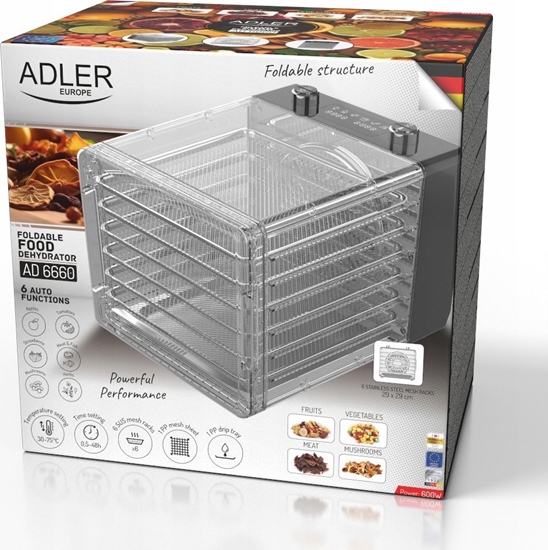 Изображение Adler | Food Dehydrator | AD 6660 | Power 600 W | Number of trays 6 | Integrated timer | Black