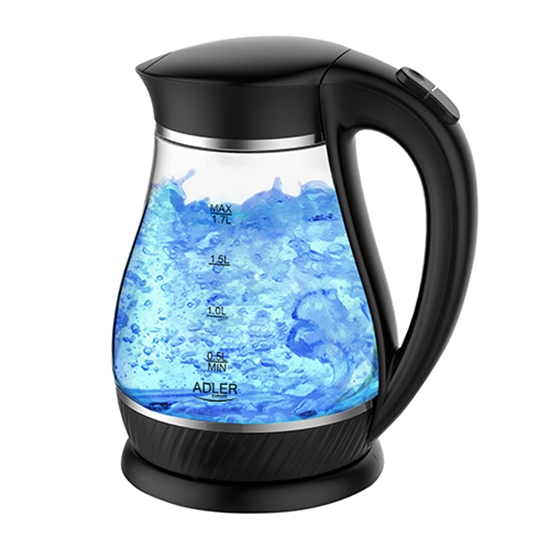 Picture of Adler | Kettle | AD 1274 | Standard | 2200 W | 1.7 L | Plastic/Glass | 360° rotational base | Black/ transparent