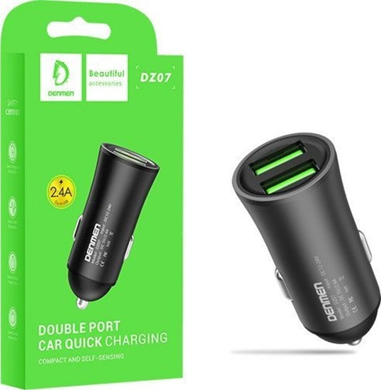 Изображение adowarka ADOWARKA SAMOCHODOWA 12W CZARNA DENMEN 2.4A 2400mAh DUAL FAST CHARGING DZ07 ALUMINIOWA