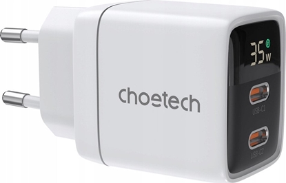 Attēls no adowarka Choetech adowarka sieciowa GaN Choetech PD6051 2x USB-C PD 35W z wywietlaczem - biaa