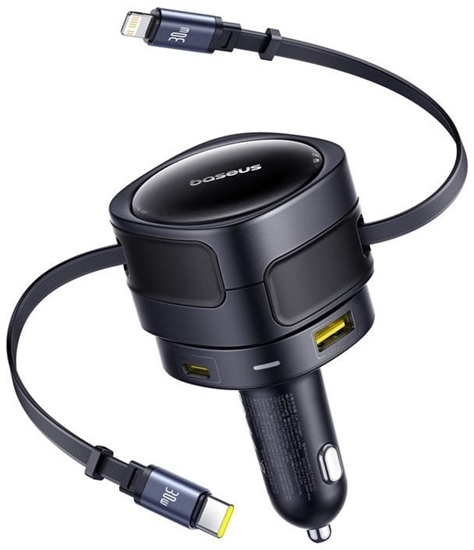 Picture of adowarka samochodowa Baseus Enjoyment Max z kablami USB-C+Lightning i portami USB-A+USB-C 90W Czarny