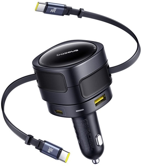 Picture of adowarka samochodowa Baseus Enjoyment Max z kablami USB-C+USB-C i portami USB-A+USB-C 90W Czarny
