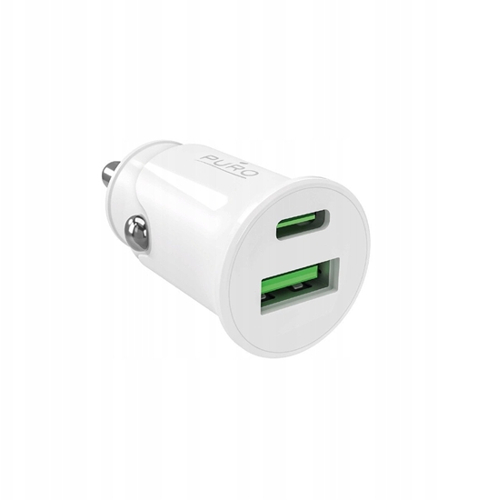 Picture of adowarka samochodowa Puro Pro Lite 1x USB-A + 1x USB-C Power Delivery 20W - biaa