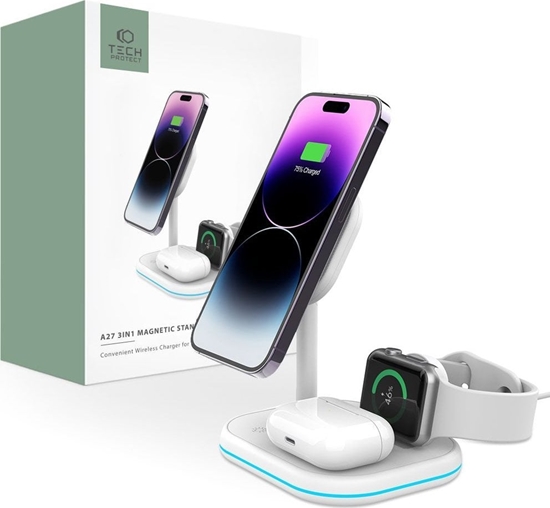 Picture of adowarka Tech-Protect adowarka bezprzewodowa Tech-Protect QI15W-A27 3in1 Magnetic MagSafe Wireless Charger White